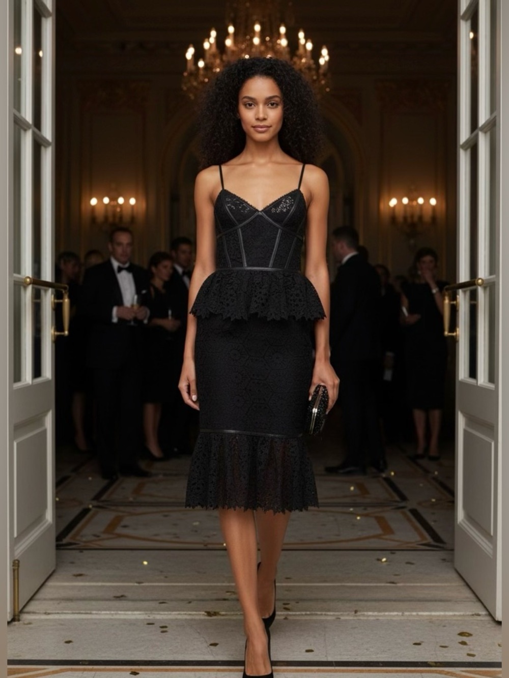 New Prabal Gurung Lace Leather-Trimmed Silk Midi Dress Evening Special Event